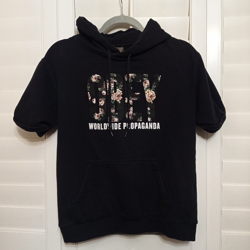 Obey Black Floral Sbort Sleeve Hoodie Womens Size Small S Skateboarding Brand